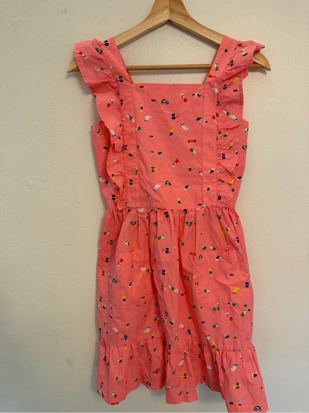 Hanna Andersson Coral Pink Ruffle Sundress with bird print